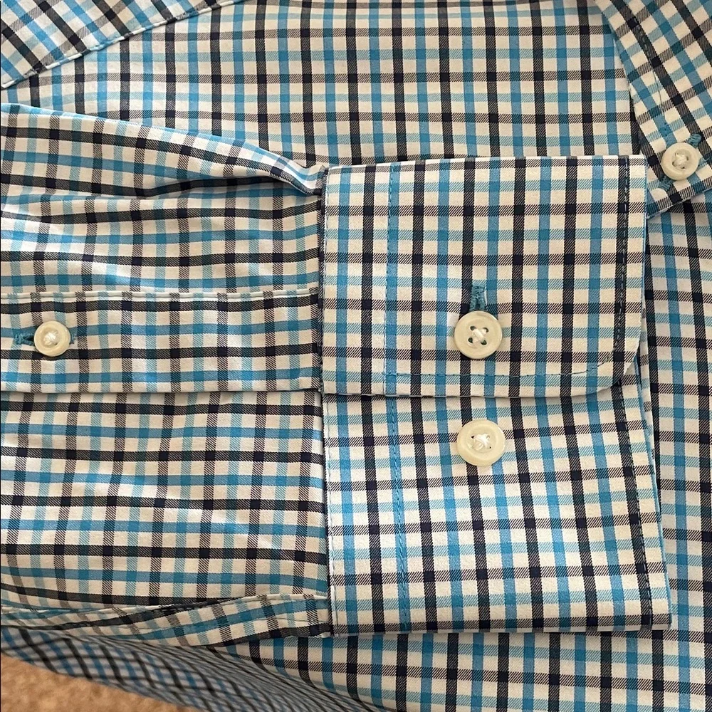 Peter Millar Men's Blue and White Checkered Shirt